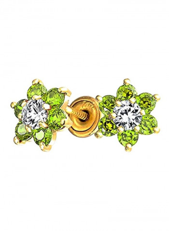 14 Karat Gold Cubic Zirconia Studded Flower Stud Earrings