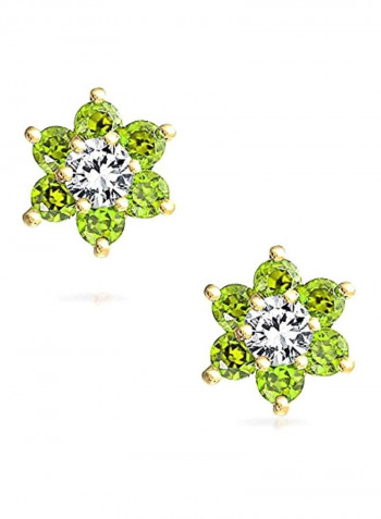 14 Karat Gold Cubic Zirconia Studded Flower Stud Earrings