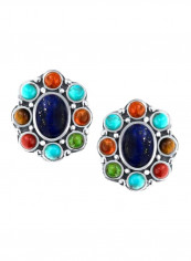 925 Sterling Silver Oval Gemstones Studded Clip On Earrings