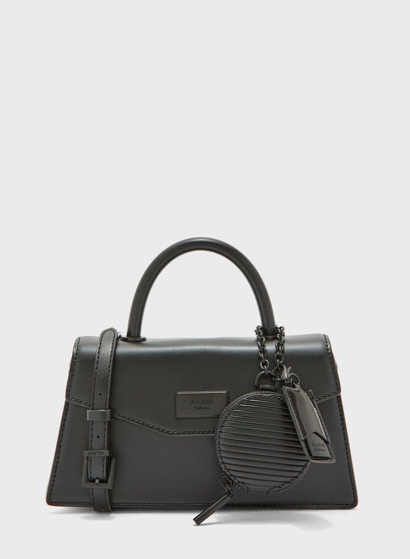 Round Handle Satchel With Coin Purse Black