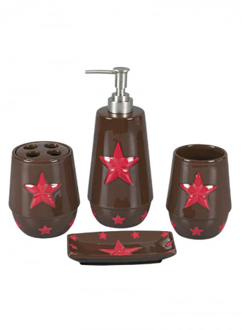 4-Piece Bath Set Brown/Red/Silver