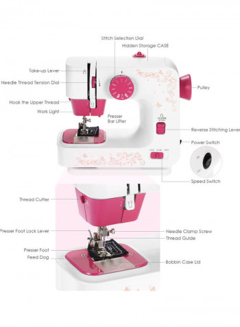 Portable Electric Sewing Machine With Foot Pedal H35261US-su White/Pink