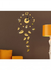 Creative Clock Silent Leaf Wall Sticker Gold 60x  90cm