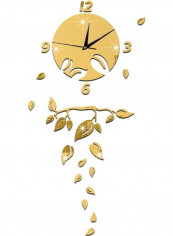 Glossy Creative Clock Leaf Pattern Decorative Wall Sticker Gold