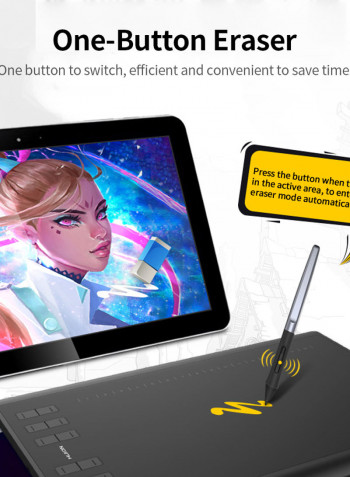 H1060P Drawing Graphic Tablet With Battery-Free Passive Pen Black