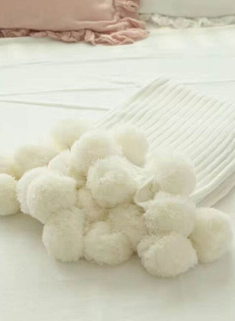 Plush Ball Pendant Supple Blanket Cotton White 150x200centimeter