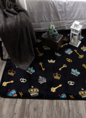 Non-Slip Printed Floor Mat Black/Golden 80X190centimeter