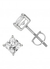 925 Sterling Silver Princess Cut Square Screw Back Stud Earrings