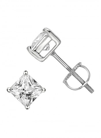 925 Sterling Silver Princess Cut Square Screw Back Stud Earrings