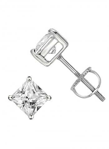 925 Sterling Silver Princess Cut Square Screw Back Stud Earrings