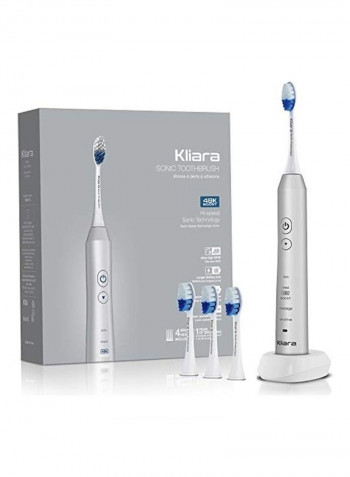 Electric Sonic Toothbrush With 3 Replacement Heads Grey