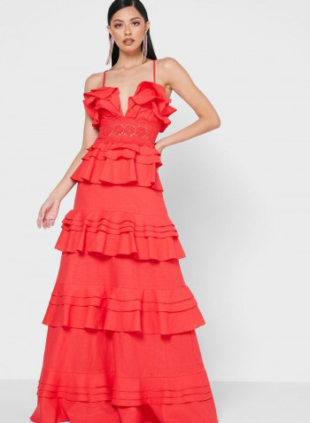 Ruffle Plunge Neck Cami Dress Red