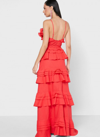 Ruffle Plunge Neck Cami Dress Red