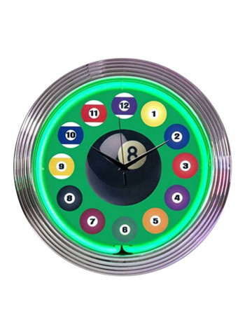 Billiard Ball Neon Clock Green/Silver/Red 3x15x15inch