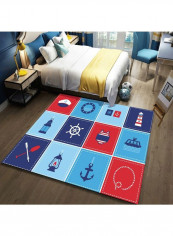 Printed Living Room Floor Rug Blue/Red/White 140x200cm