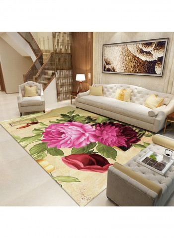 Soft 3D Flowers Printed Classic Anti-Slip Rug Multicolour 140x200cm