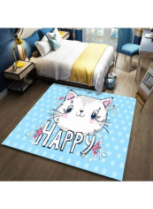 Cat Printed Floor Rug Blue/White/Pink 140x200cm