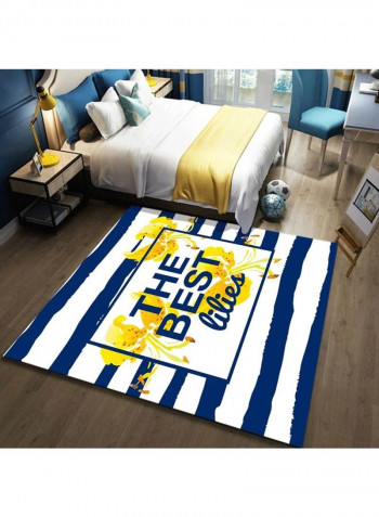 Striped Letters Printed Anti-Slip Rug White/Blue/Yellow 140x200cm