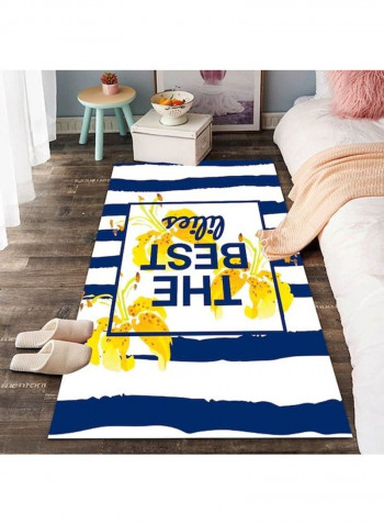 Striped Letters Printed Anti-Slip Rug White/Blue/Yellow 140x200cm