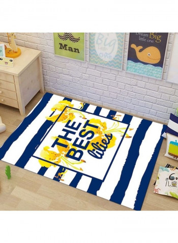 Striped Letters Printed Anti-Slip Rug White/Blue/Yellow 140x200cm