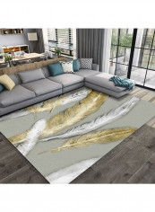 Modern Style Feather Print Anti-Slip Carpet Grey/Gold/White 140 x 200cm
