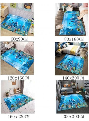Sea Animals Printed Anti-Slip Floor Mat Blue/Green/White 140x200cm