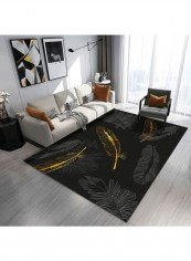 Feather Themed Modern Rug Black/Grey/Gold 140x200cm