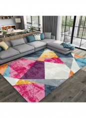 Colorblock Anti-Slip Living Room Floor Mat Multicolour 140x200cm