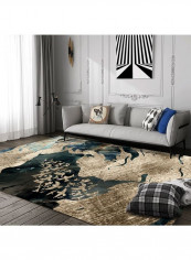 Simple Printed Rectangle Soft Living Room Rug Brown/Green 140x200cm