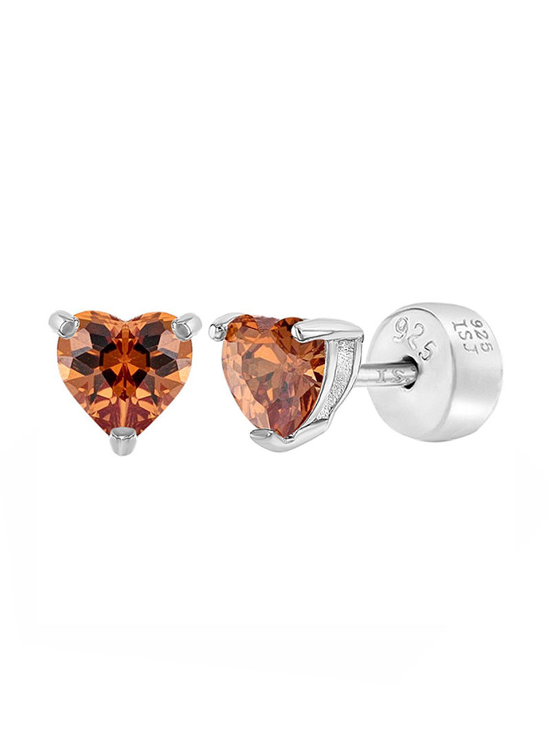 925 Sterling Silver Solitaire Heart Stud Earrings With Cubic Zirconia