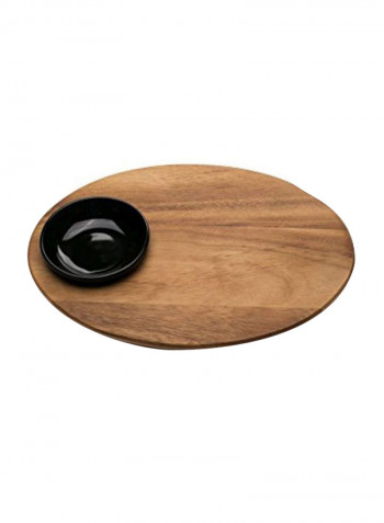 2-Piece Bread Board With Dipping Bowl Set Brown/Black 9x12x0.8inch