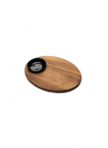 2-Piece Bread Board With Dipping Bowl Set Brown/Black 9x12x0.8inch