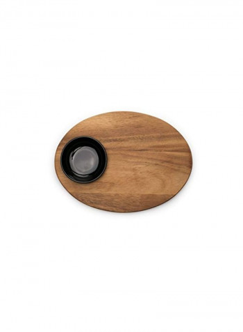 2-Piece Bread Board With Dipping Bowl Set Brown/Black 9x12x0.8inch