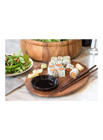 2-Piece Bread Board With Dipping Bowl Set Brown/Black 9x12x0.8inch