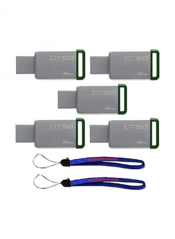 Pack Of 5 USB Flash Drives 16GB Grey