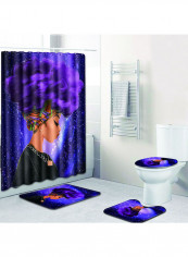 3-Piece Bathroom Mats With Curtain Multicolour