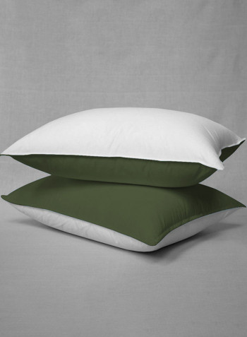 3-Piece Reversible Egyptian Cotton Duvet Cover Set Olive Green/White Single
