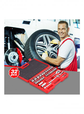 32-Piece Ratchet Wrench Set Silver