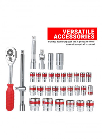 32-Piece Ratchet Wrench Set Silver