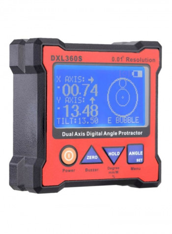 Dual Axis Digital Angle Protractor With Magnetic Base Red/Black 7x7x2.8centimeter