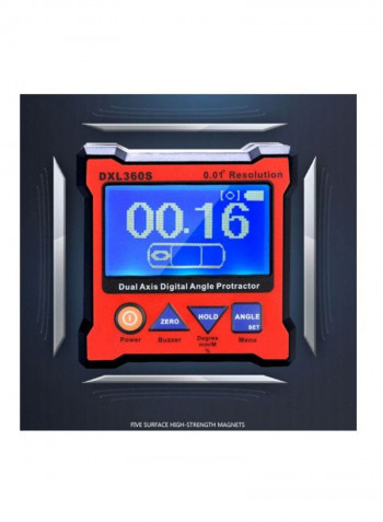 Dual Axis Digital Angle Protractor With Magnetic Base Red/Black 7x7x2.8centimeter