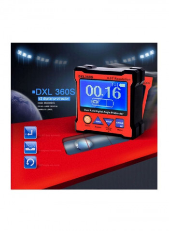 Dual Axis Digital Angle Protractor With Magnetic Base Red/Black 7x7x2.8centimeter