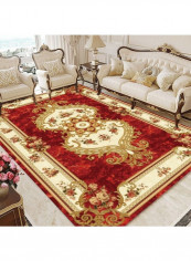 European Style Classic Floral Printed Anti-Skidding Floor Rug Red/Gold/Beige 120x160cm