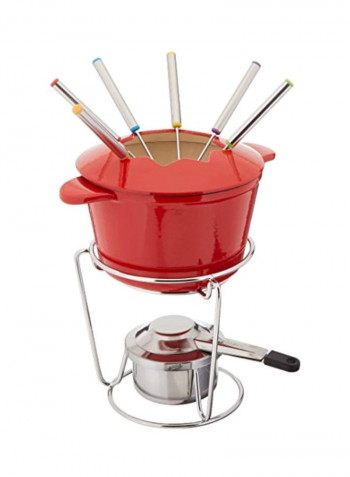 13-Piece Cast Iron Fondue Set Red/white