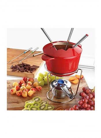 13-Piece Cast Iron Fondue Set Red/white