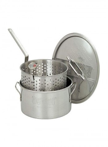Stainless Steel Fry Pot With Lid And Basket Silver 10Quart