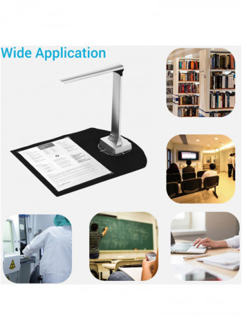 ماسح ضوئي عالي السرعة وقابل للطي للمستندات والصور مزود بمنفذ USB  37x13.5x16سم أسود/ فضي
