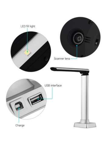 ماسح ضوئي عالي السرعة وقابل للطي للمستندات والصور مزود بمنفذ USB  37x13.5x16سم أسود/ فضي