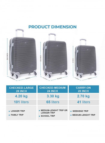 Hardside 3 Piece Luggage Trolley Set Dark Grey