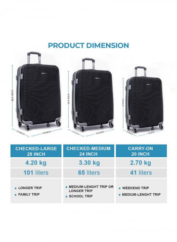 Hardside 3 Piece Luggage Trolley Set Black